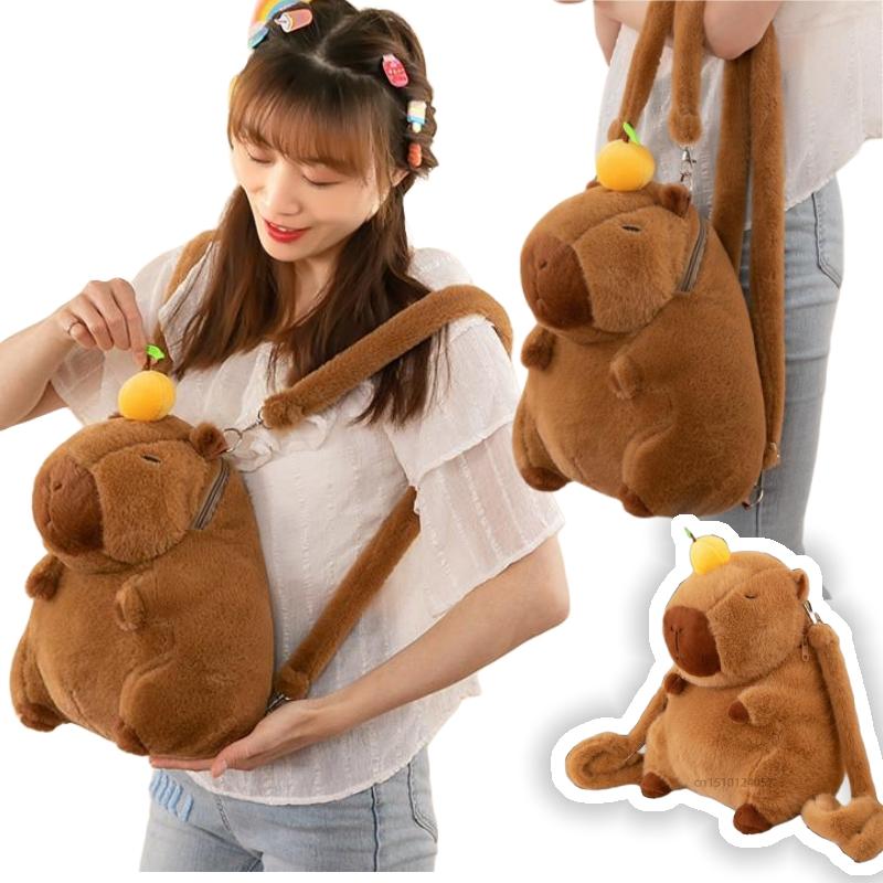 New Kawaii Plushie Doll Capybara Plush Backpack Handbag Animals Soft Children's Bag Toy Shoulder Bag Funny Birthday Gifts Deco