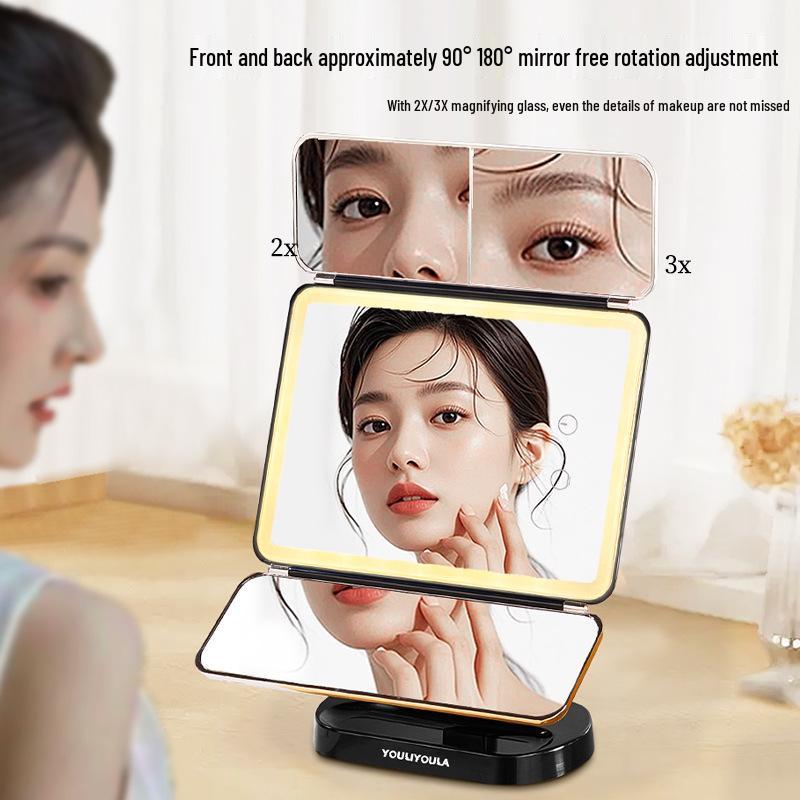 Yuri Yura LED Touch Makeup Mirror with Adjustable Brightness, HD Reflection, and Folding Design