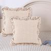 Kathfly 2 Pcs Taupe/White Plaid Ruffle Throw Pillow Covers Farmhouse Checkered 20'' X 20'' Washed Cotton Pillowcases Couch Gingham Pillow Shams for