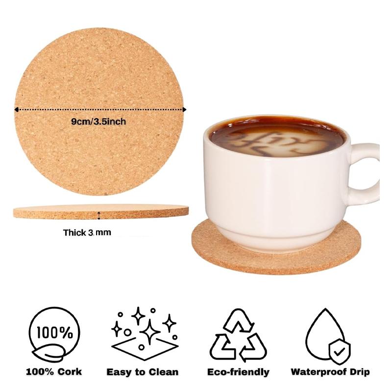 24 Stück Korkuntersetzer, rund, rutschfest, hitzebeständig, saugfähig und wiederverwendbar, Kaffeetassenunterlagen, DIY-Untersetzer für Hochzeiten
