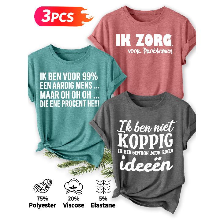 Three-piece Set Elegant Short-sleeved Shirt for Women Fun Dutch Language Texts Fun Dutch Language Texts Dutch Language Fun Text Print