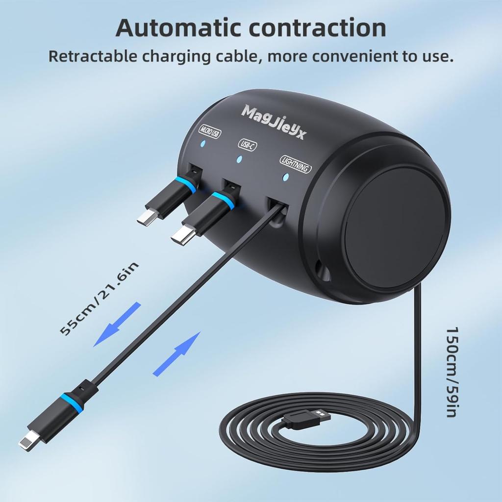Multi Retractable Car Charging Station Box, 3 in 1 Headrest Fast Power Charging Dock Cord USB Type C Fits iPhone 16/15/14/iPad/Android/Samsung|Uber