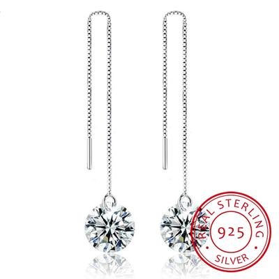 Crystal Round Charm Tassels Long Drop Earring Fine Jewelry Vintage 925 Silver For Women Party Brinco