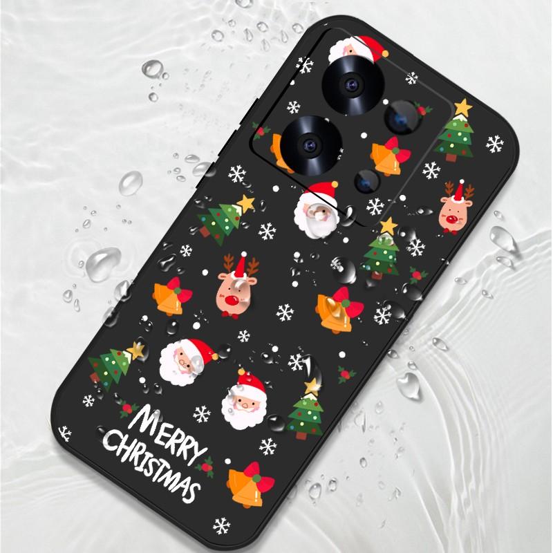 Merry Christmas Santa Elk Pattern Phone Cover For Xiaomi 13T Pro 11T Poco F6 X6 Redmi Note 13 12 11 10 Pro Max Soft Matte Shockproof TPU Lanyard Case