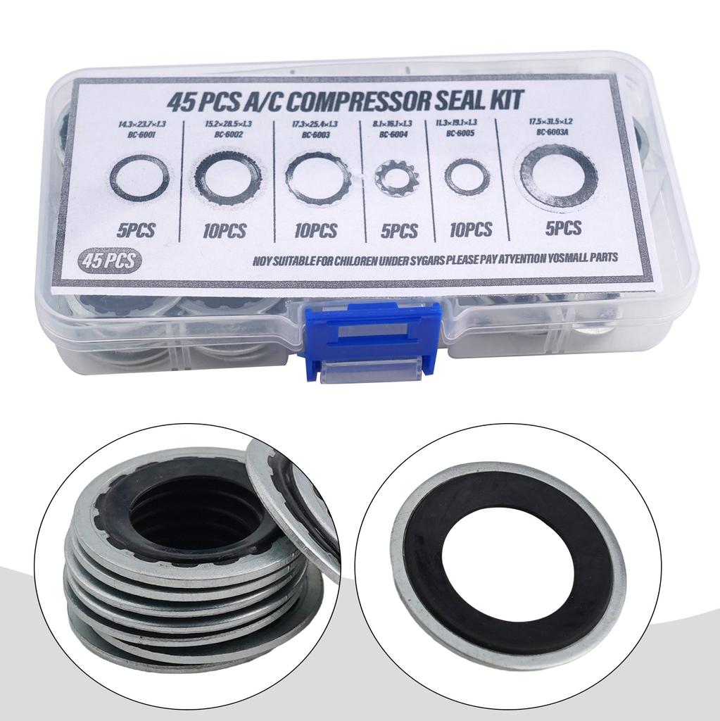 45Pcs Car A/C Compressor Gasket Seal Repair Kit NBR Air Conditioning Sealing Gasket Set With Storage Case 6 Different Size