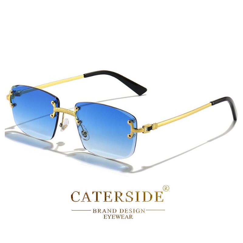 

CATERSIDE Punk Rectangle Sunglasses Men Women Luxury Designer Rimless Gradient Lens Metal Sun Glasses For Men Sports 2024 UV400 As Photos Showing