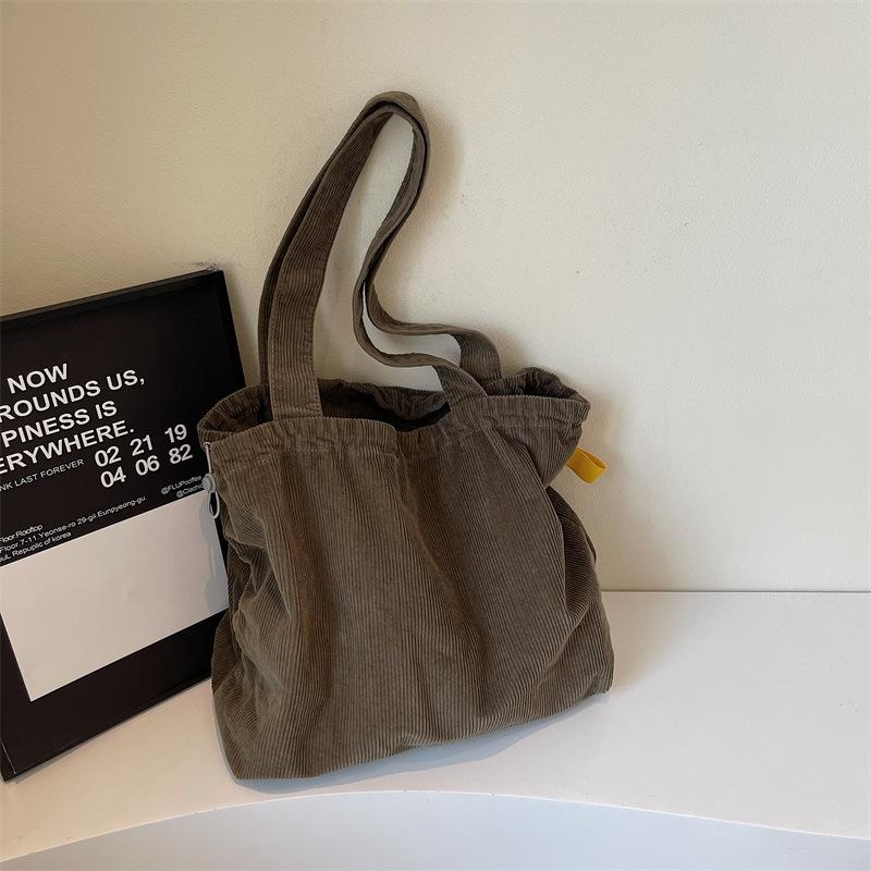 Large Capacity Tote Bag Women's Retro Velvet Shoulder Bag Tide Commuter Handbag Korean Version Corduroy Bundle Shopping Bag