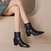 Fashion 2025 Autumn/Winter Women Boots Genuine Leather Women Shoes Square Toe Chunky Heel Shoes Zip Ankle Boots Lace-up Modern Boots