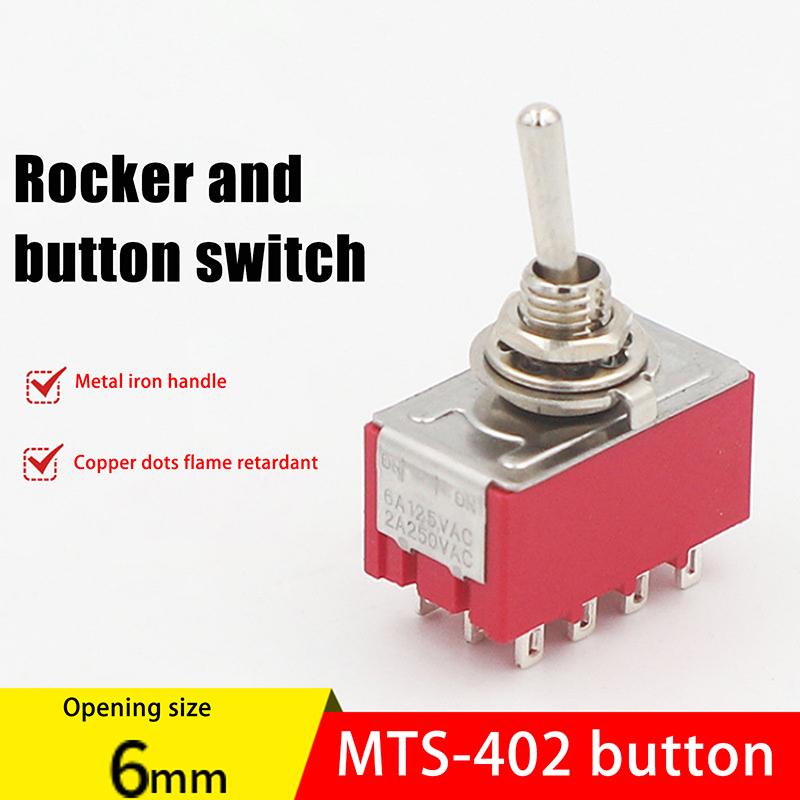 1 Pcs 12Pin Toggle Switches Red 2/3 Position On-On Dpdt Mini Toggle Switches 5A/125V-2A/250V Ac Mts-402 Push Button Switch