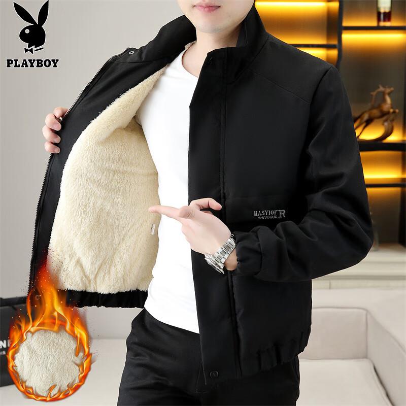 PLAYBOY Men's Fleece-Lined Thickened Casual Utility Jacket