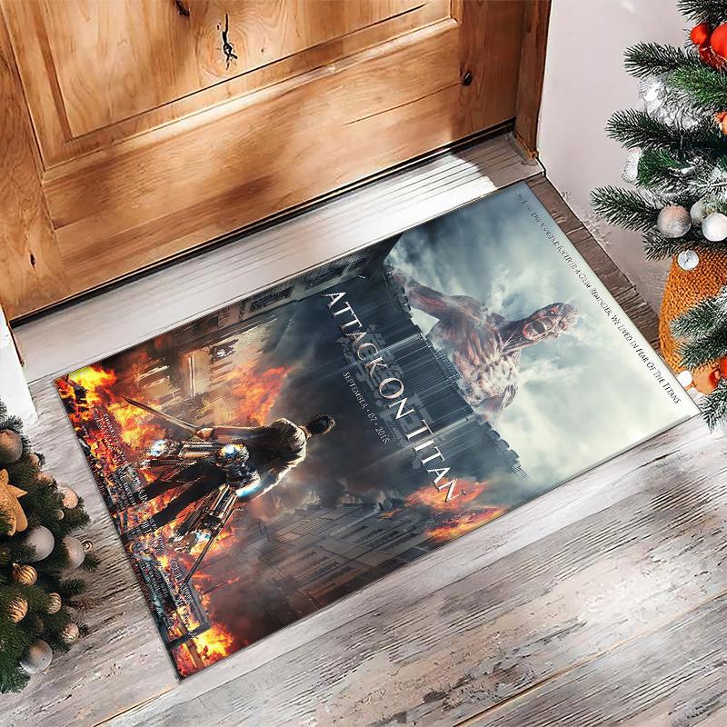 Attack on Titan Crystal Velvet Rug, Soft Anti‑Slip Crystal Velvet Carpet for Living Room Bedroom Home Decor