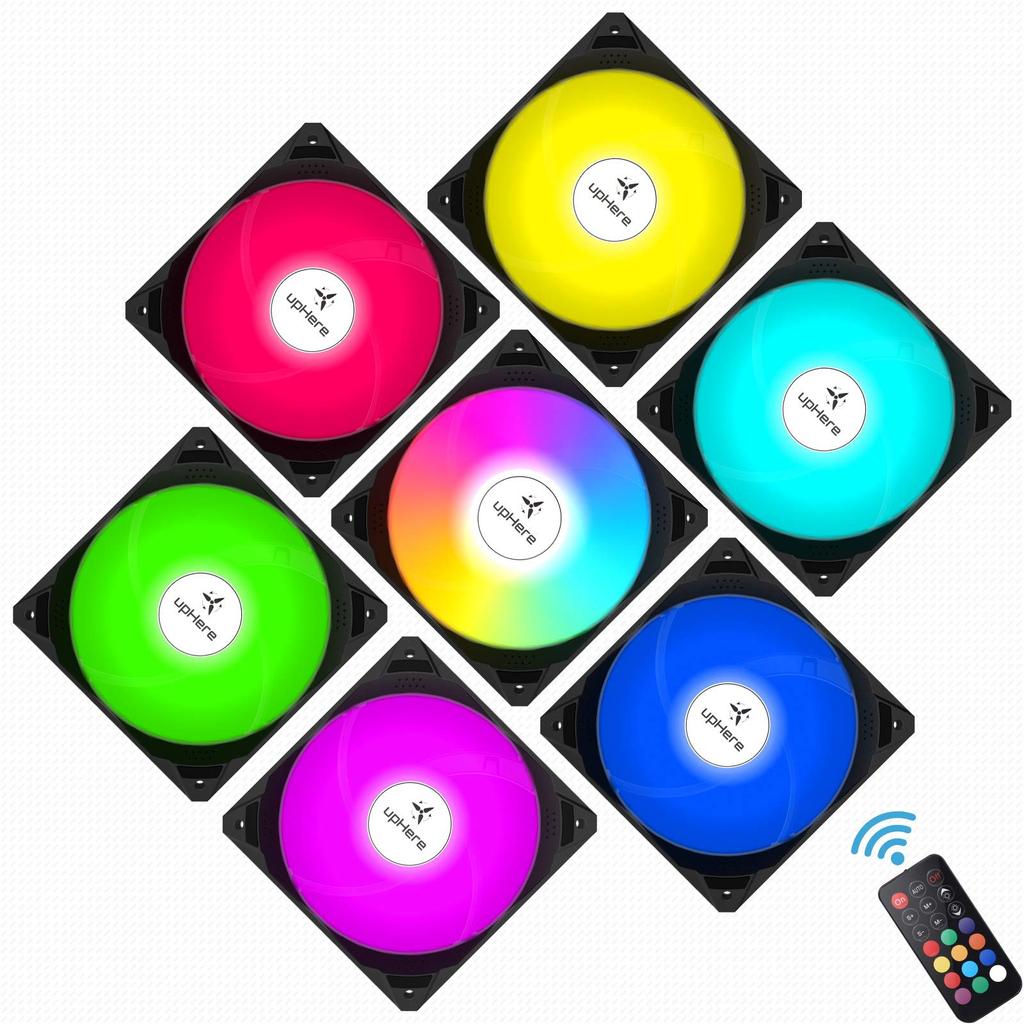 UpHere ARGB 120 mm PC-Gehäuselüfter, 6-PIN-Anschluss, leise, hohe Leistung, 5 V, 3-PIN-ARGB-Motherboard, AURA Sync, Sync-Lüfter-Hub, Fernbedienung enthalten, 6 Stück, 1 Set, Schwarz
