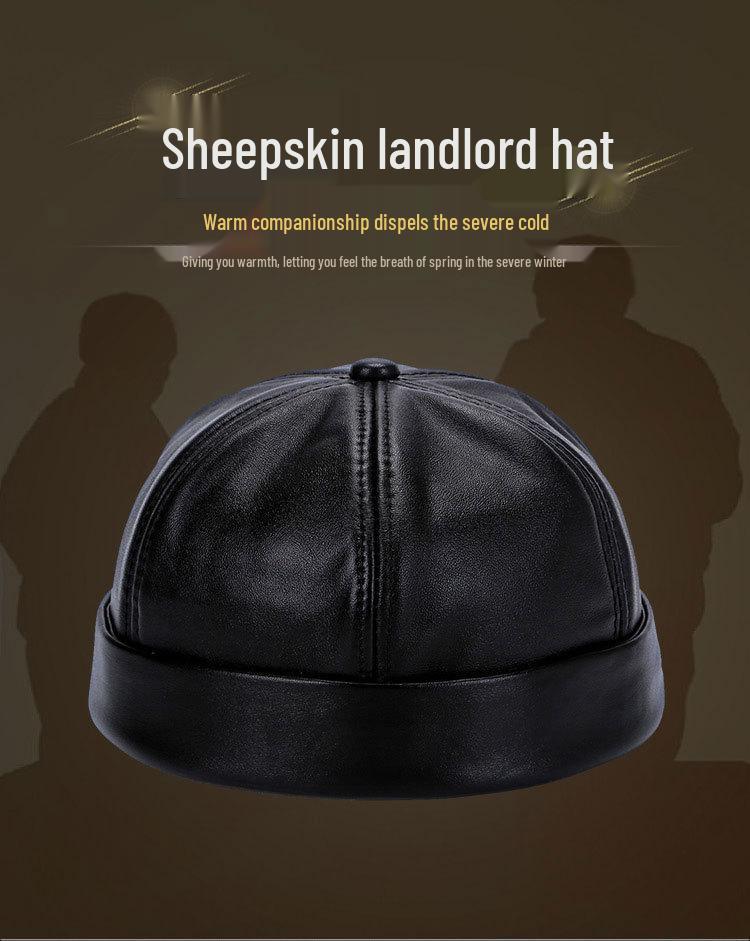 Regulowany Kapelusz ze Skóry Owczej Prawdziwej dla Osób w Średnim Wieku i Starszych - Ciepły Styl Pulowerowy Dziadka