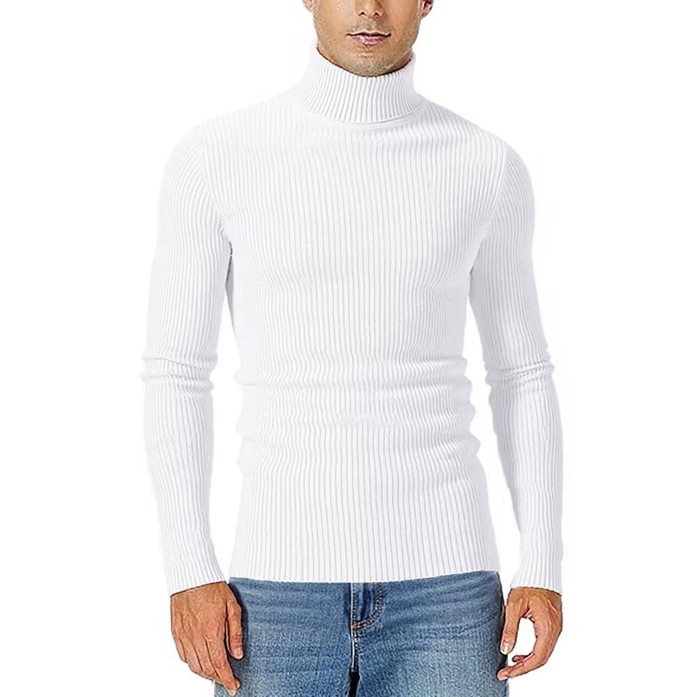 Men's Ribbed Knit Turtleneck Sweater with Long Sleeves - Slim Fit Classic Pullover Top for Fall and Winter Layering and Daily Wear.