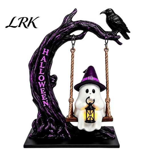 Scary Resin Yard Decor Halloween Swinging Ghost on Tree Figurine, Swing Statue, Suspended Ornaments Reading Ornament, Indoor Outdoor Spooky