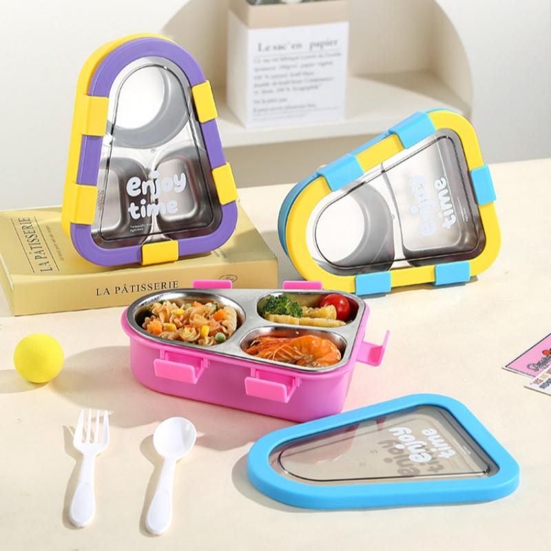 Triangular 304 Stainless Steel Bento Lunch Box Removable 3 Slots Inner Layer Reusable Food Container for Meal Prep