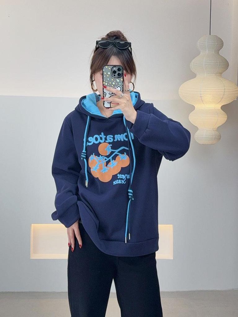 Winter 2025 Plus Size Women's Letter Print Hooded Sweatshirt - Fashionable Drawstring Style