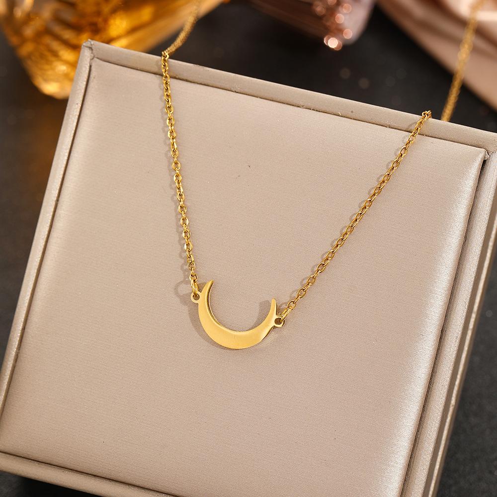 Stainless Steel Minimalist Moon Pendant Necklace Women's Fashion Commuter Personalised Design Collarbone Chain Jewellery Gift