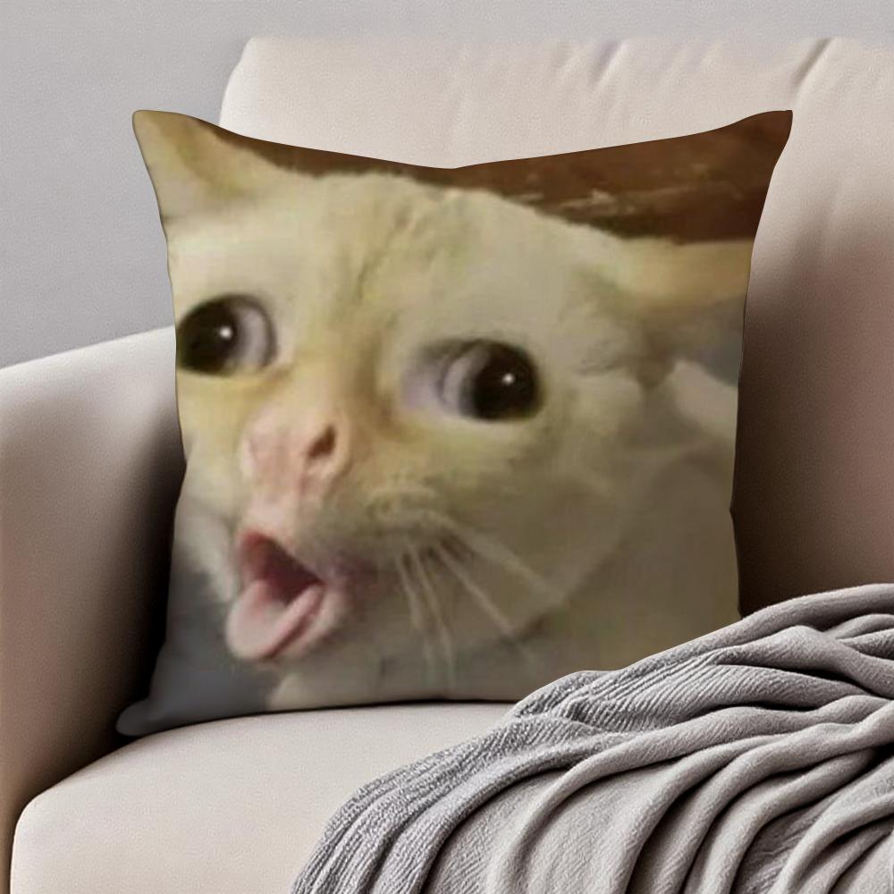 

Meme Funny Pet Cat Funny memes Cushion Cover Pillowcase Antidustmite Invisible Zipper Short Plush Sofa Cushion 30X30cm