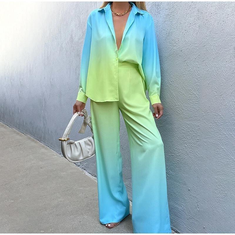 New Set Loose Printed Long-sleeved Shirt Casual Fashion Casual Suit Colourful Suit Party Suit Casual Suit