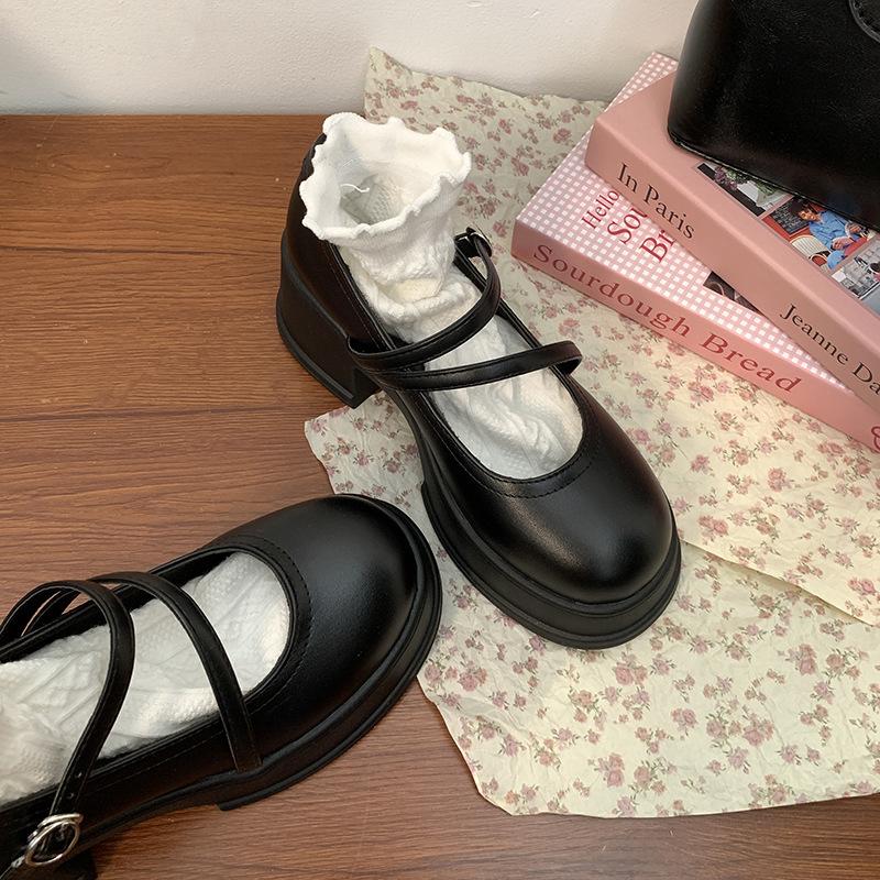 

Round head versatile thick sole black Mary Jane small leather shoes women s 2025 new summer retro skirt light mouth single shoes 40