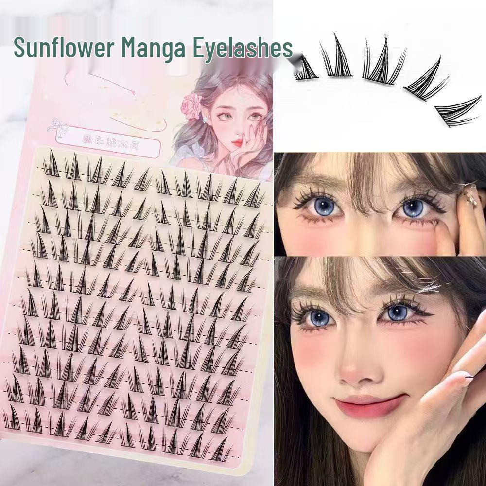 Glue-Free Sunflower False Eyelashes: Segmented Three-Step, High Quality, Natural Look, Thick & Dense, No Removal Needed.