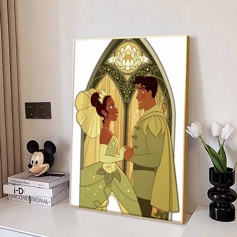 Disney 5D DIY Diamond Painting, Tiana and Navins Wedding Window Illustration Embroidered Mosaic Cross Stitch Home Decor Gifts and Crafts