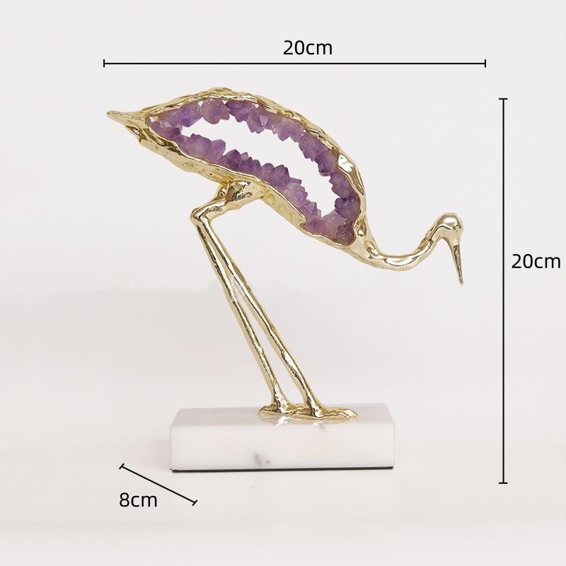 Metallhandwerk Simulierte Tierskulptur Kristallkranich Grüner Edelstein Vogel Dekorative Figuren Heimdekorationszubehör