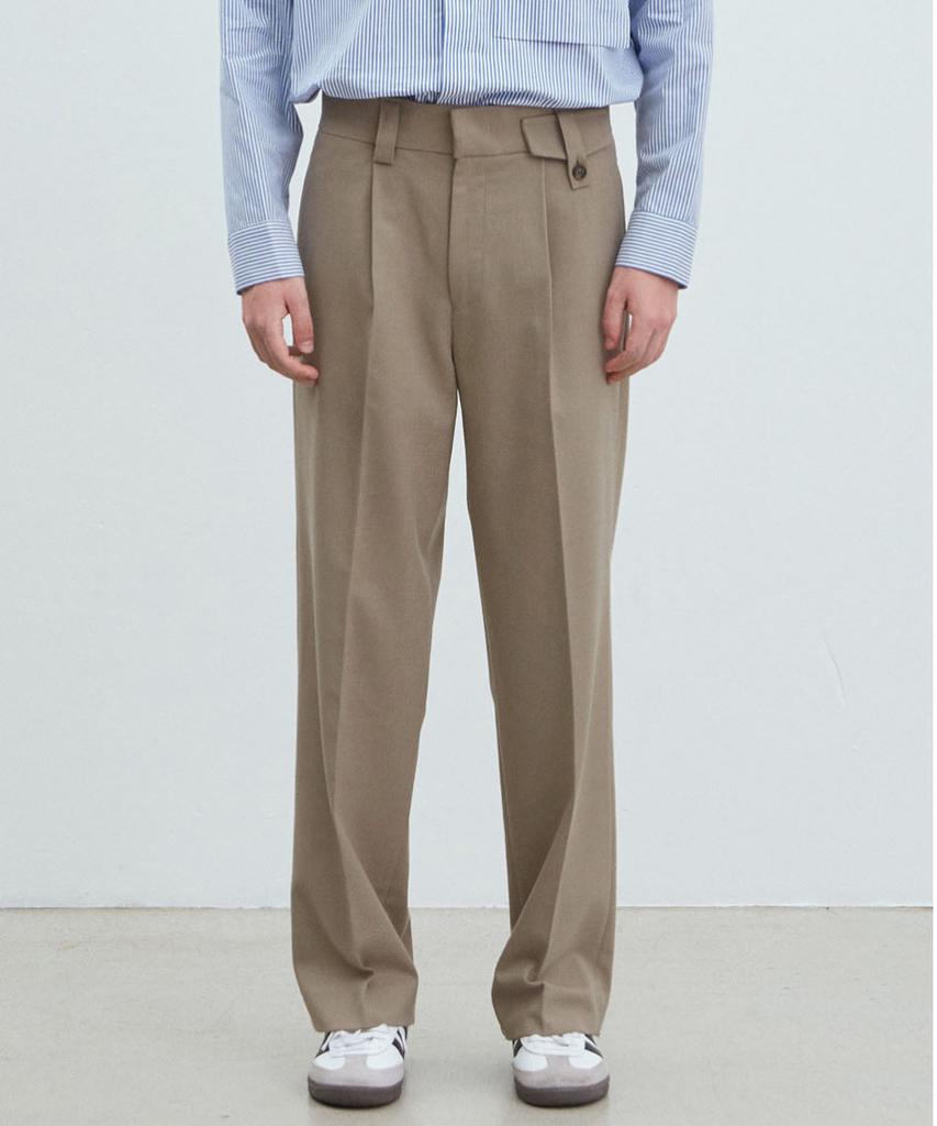 NODU Wide Tuck Slacks [Beige]