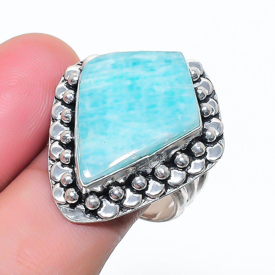 Natural Amazonite Gemstone 925 Sterling Silver Jewelry Ring Size 7.5 AR-17142