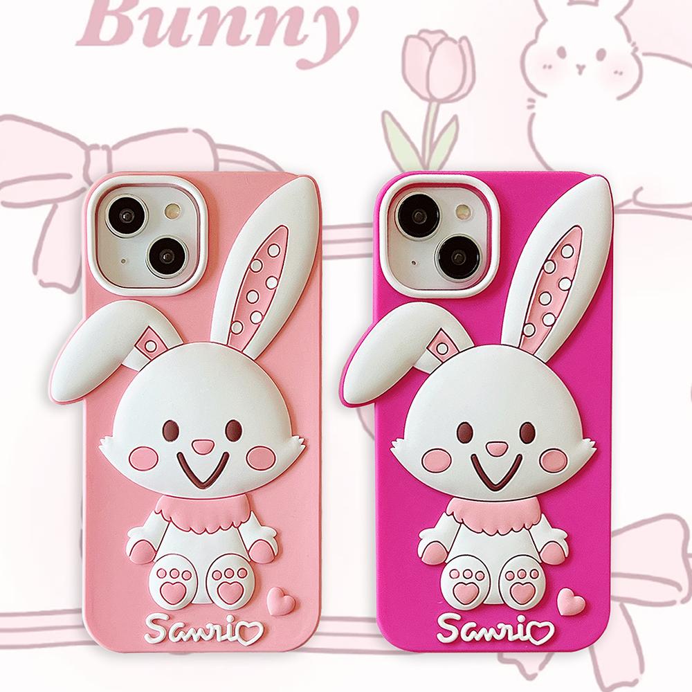 Cartoon Cute Rabbit Phone Case Compatible for iPhone 14 13 12 Pro Max 11 7 Plus Pink Stereoscopic Silicone Protective Cover