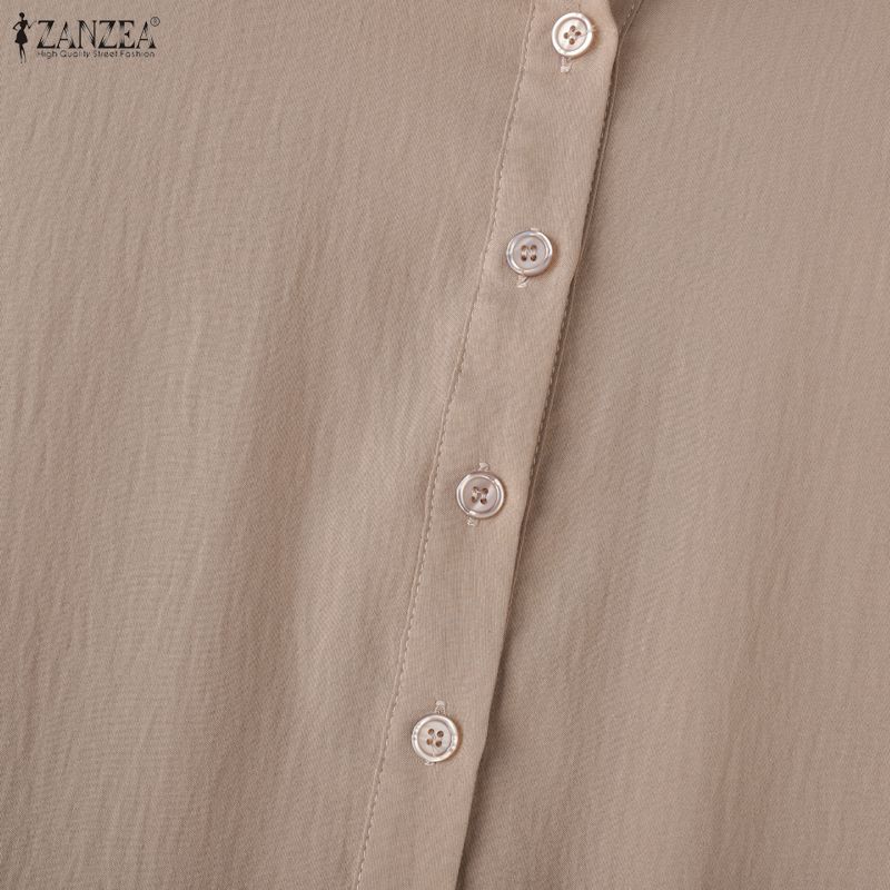 ZANZEA Women Casual Turn Down Collar Solid Color Long Sleeve Dress