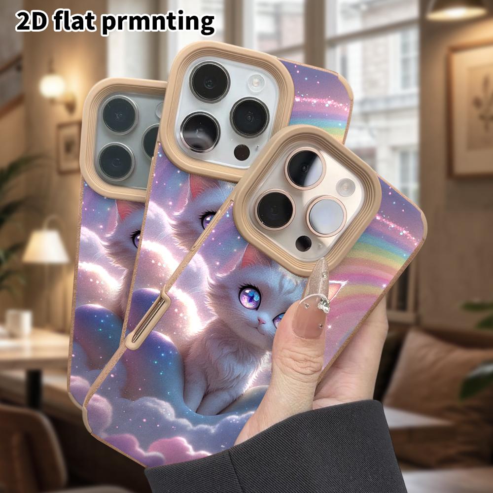 Phone Case: Lambskin 2D Flat Samsung Galaxy A34 A35 M05 M06 S20 S22 S21 FE Plus 5G Protective Case, Rainbow Little White Cat, Christmas and Halloween