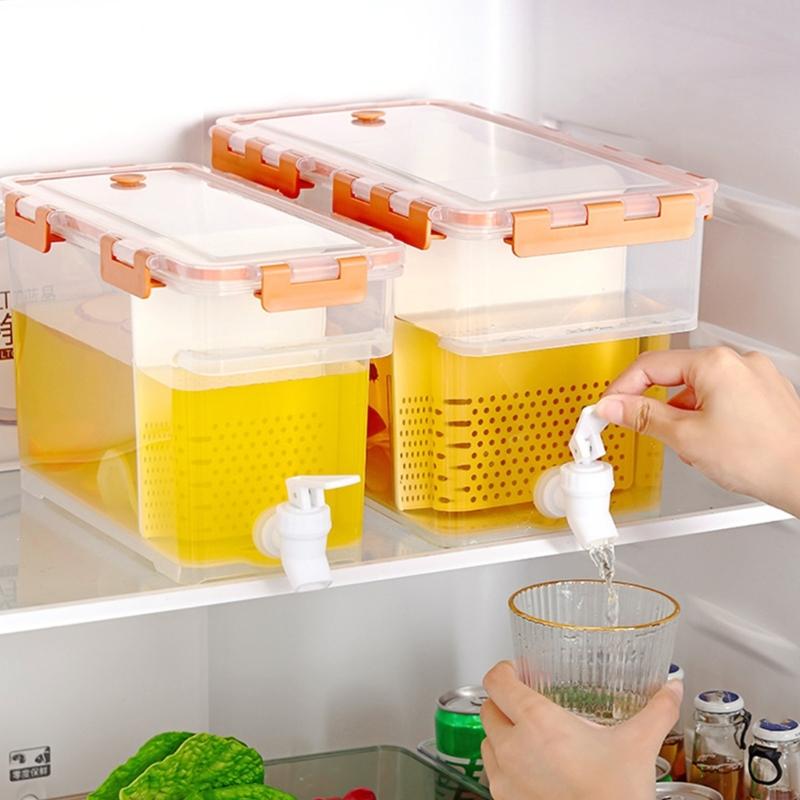 Clear High Capacity Beverage Dispenser with Airtight Lid Refrigerator Safe Leak Proof Drink Container with Tap