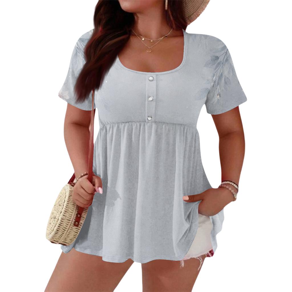 Women's Fashionable Casual Short Sleeve Loose Fit Button Front Printed Blouse