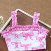 2Pcs Girls Bow Print Ruffle Bikini Set Kids Swimwear Swimsuit
