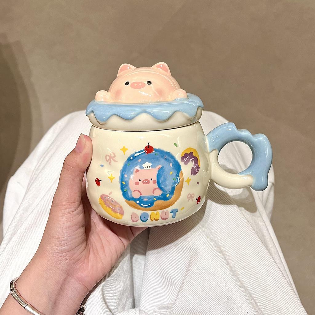 High-value ins mug with lid ceramic water cup couple coffee breakfast cup birthday gift souvenir