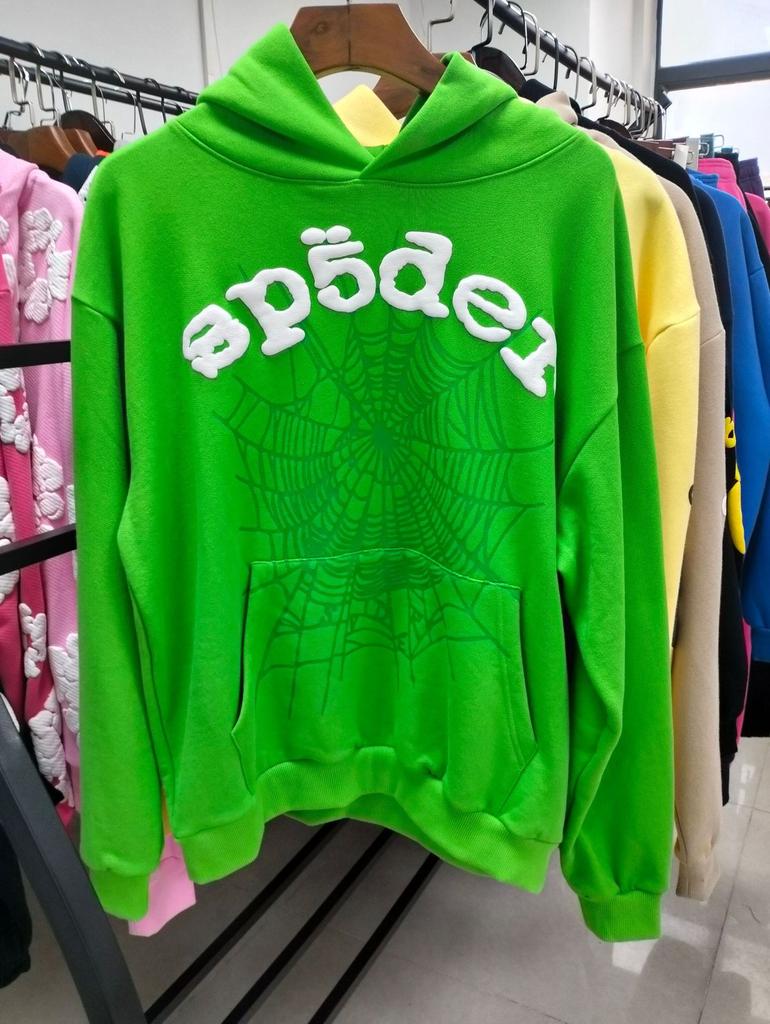 European and American Trendy Brand Sp5der Spider Web Print Hooded Sweater for Men and Women Loose Heavy Fleece Hip Hop Couple Hoodie