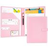 OWLKELA Binder A4 Clipboard Foldable PU Leather Multifunctional (Pink) Folding Clip File Pen Holder Business Card Notepad Pocket Gift School Home