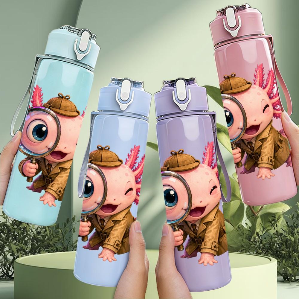 1PC Magnifying Glass Boy Character Pattern 750ml Color Plastic Sports Water Bottle Leakproof Flip Straw Lid Suitable for Sports Office Home Use