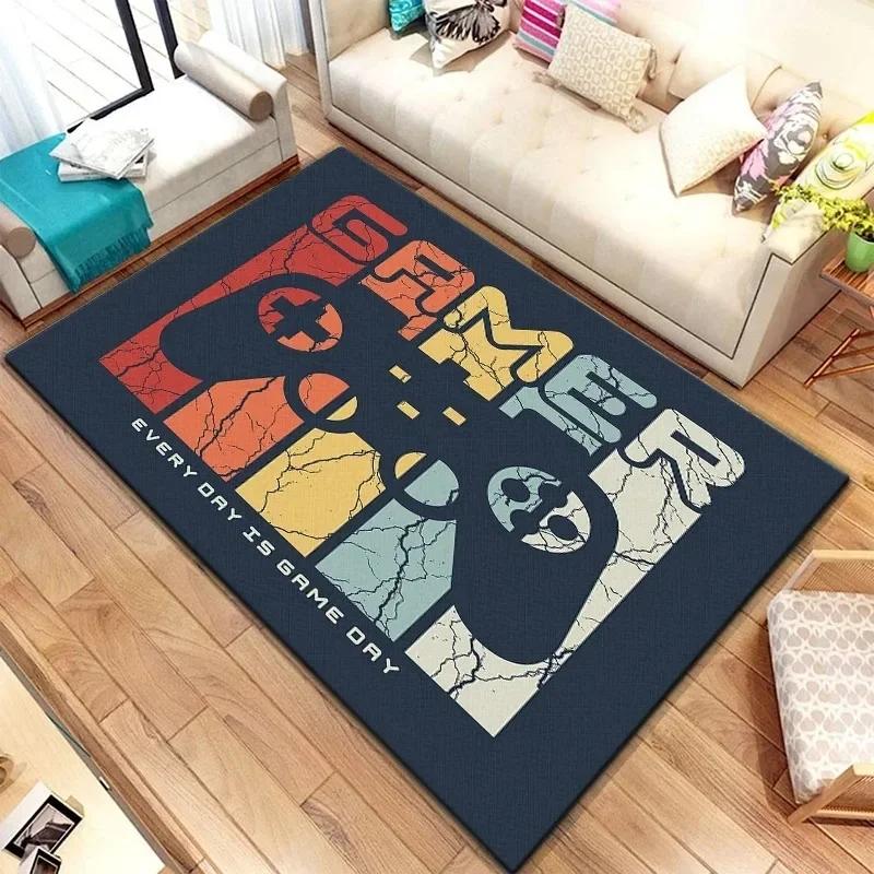 Gaming Esports Carpet Black Controller Pixel Design Non-Slip Floor Mat for Kids Playroom Bedroom Gaming Room Home Decoration