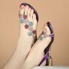 JIMITU Sandali Estivi Nuovi in Pelle da Donna Sandali con Strass a Tacco Basso Fondo Piatto Clip-Toe Tacco Spesso Fiori Sandali di Lusso Regalo