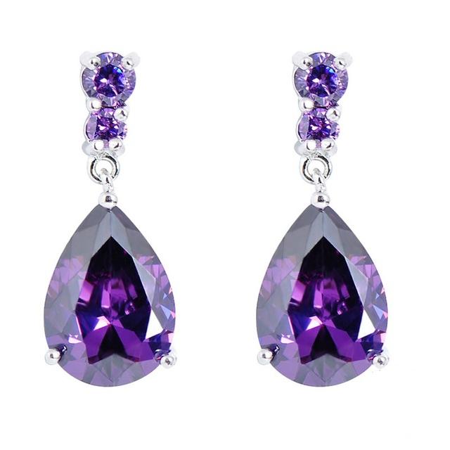 Винтажные серьги Jellystory из серебра 925 пробы с каплями воды, аметист, изумруд, рубин, драгоценные камни, серьги для женщин, свадебные подарки фиолетовый