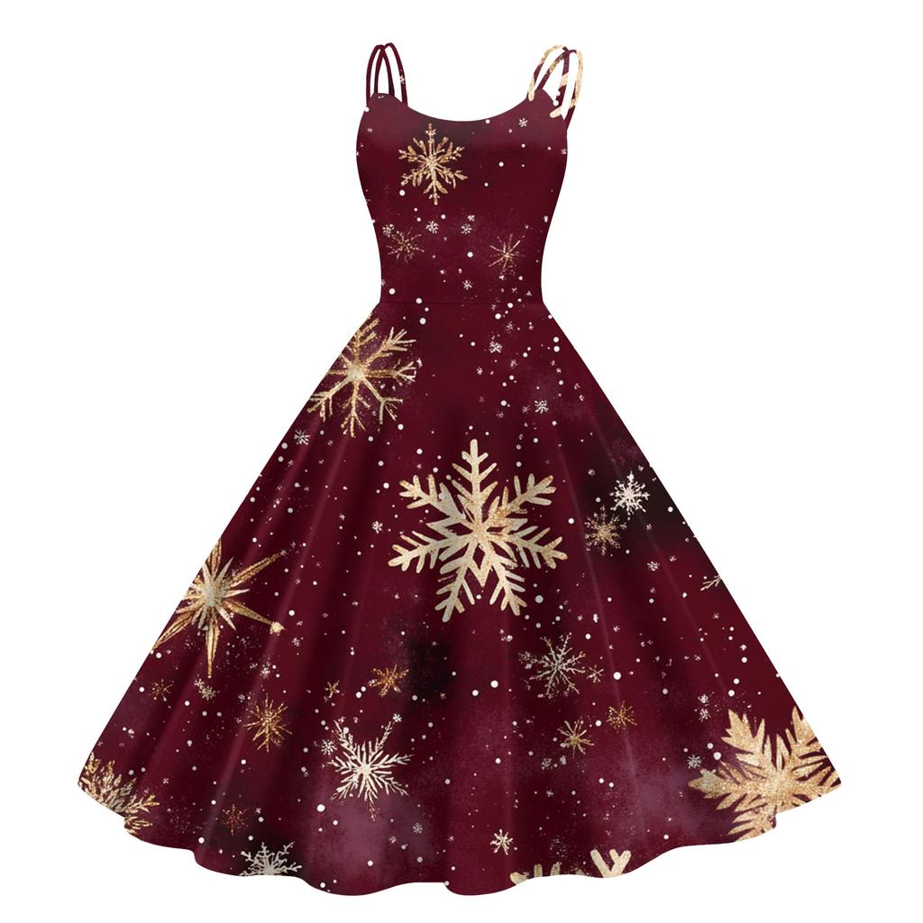 Children's Fashion Casual Christmas Print Sexy Off-the-shoulder Punk Retro Dress