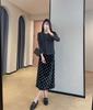 2026 New Year Women's Velvet Polka Dot A-Line Midi Skirt with Lace Hem