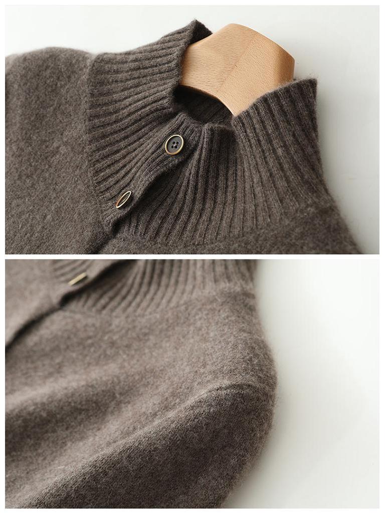 Sieben-Nadel Stehkragen Kaschmir-Cardigan: Warmer, schlichter einfarbiger, vielseitiger, altersreduzierender Strickpullover.