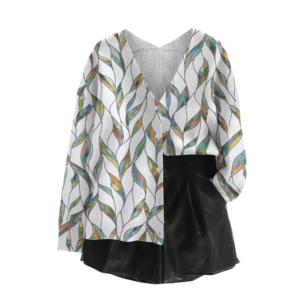 Women's V Neck Top Printing Thickened Plush Cashmere Warm Long Top