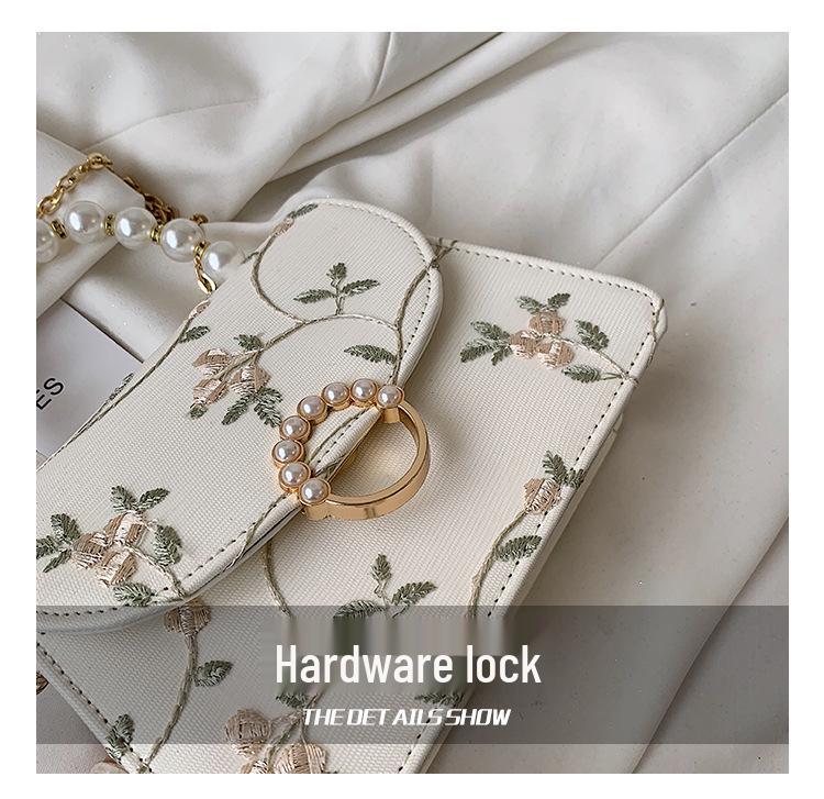 Women's 2024 Lace Embroidery Pearl Crossbody Bag, Chinese-Style Handheld Chain Shoulder Bag