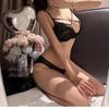 "Seductive Lace Cross-Strap Bra Set for Large Busts - Lightweight, Breathable Summer Design"