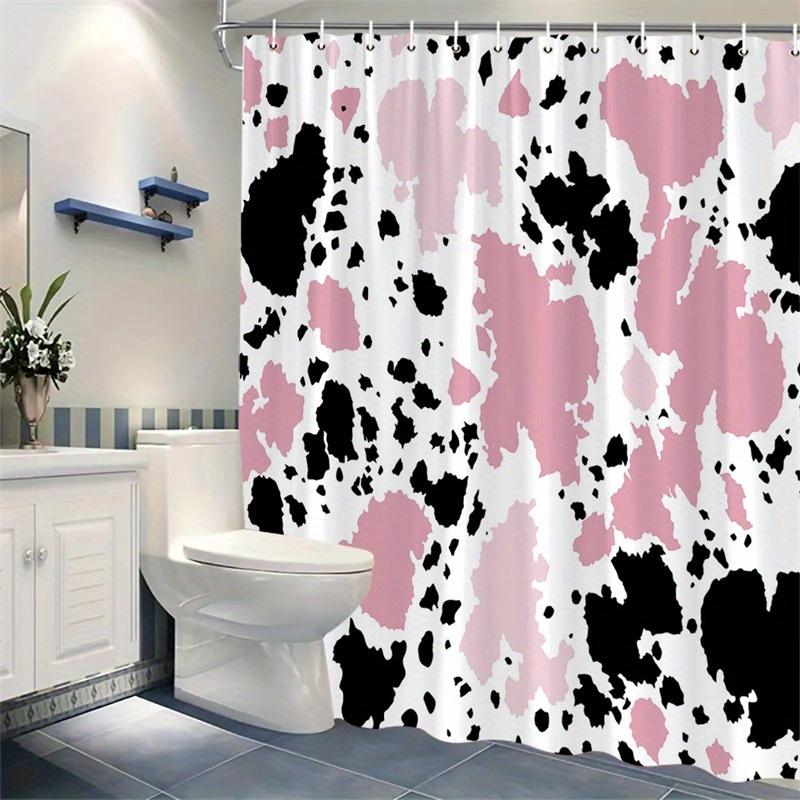 1Pc Pink And Black Abstract Splash Pattern Shower Curtain Machine Washable Polyester With Hooks Suitable For Bathroom Decoration